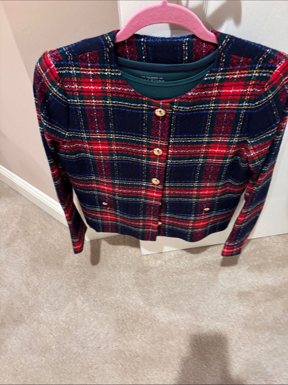 Talbots Navy and Red Plaid Button Cardigan Jacket new